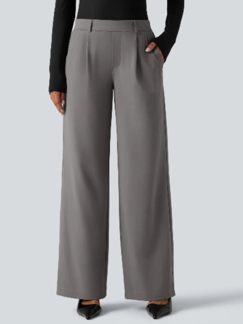 Halara Flex High Waisted Wide Leg Pleated Work Pants Gray Charcoal Size L